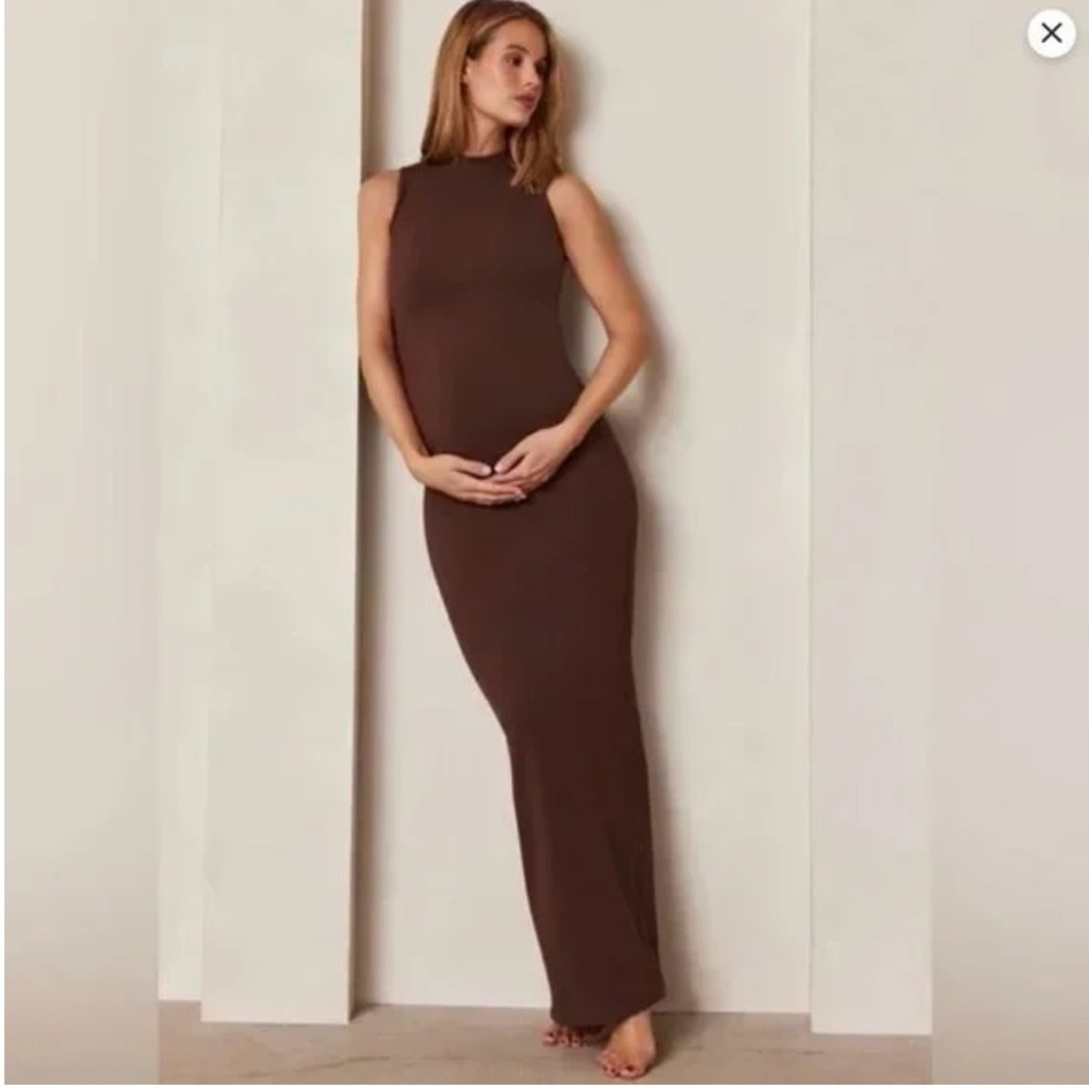 Maternity. Bumpsuit the Mock Neck Rib Dress-Brown XS. NWT